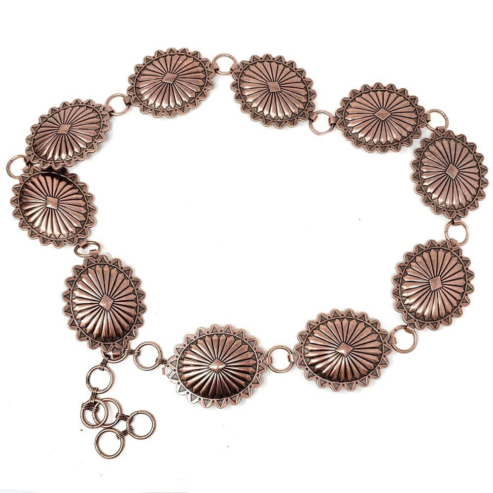 9966 Western Concho Fashion Chain Belt Flower